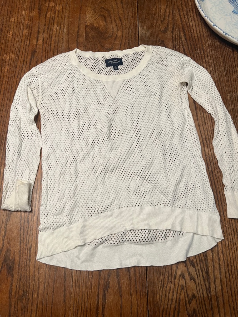 American Eagle Outfitters White Open-Knit Scoop Neck Sweater